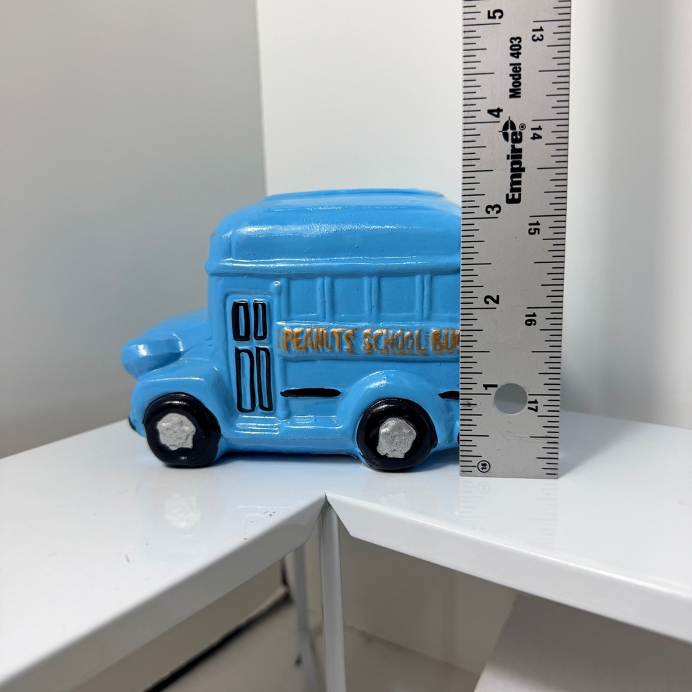 Peanuts School Bus Ceramic Coin Bank Blue Vtg Style Snoopy Charlie Brown Gang - Picture 6 of 7